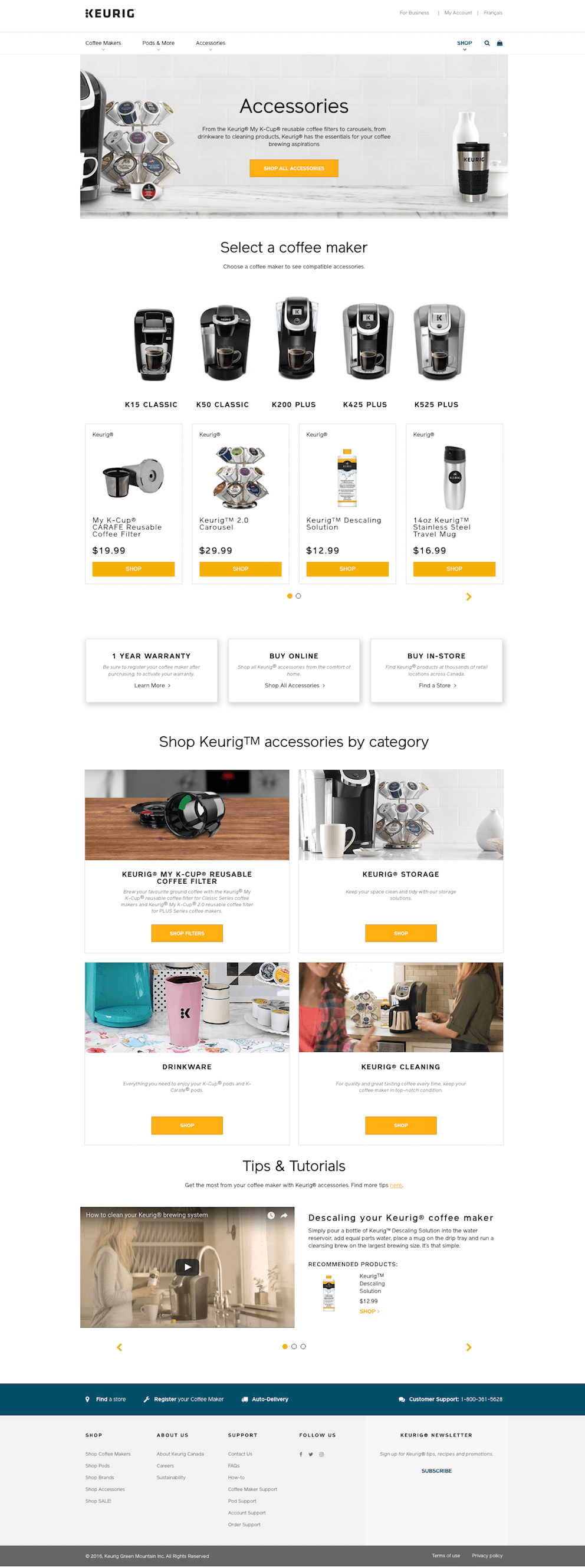 Screenshot of Keurig page, titled