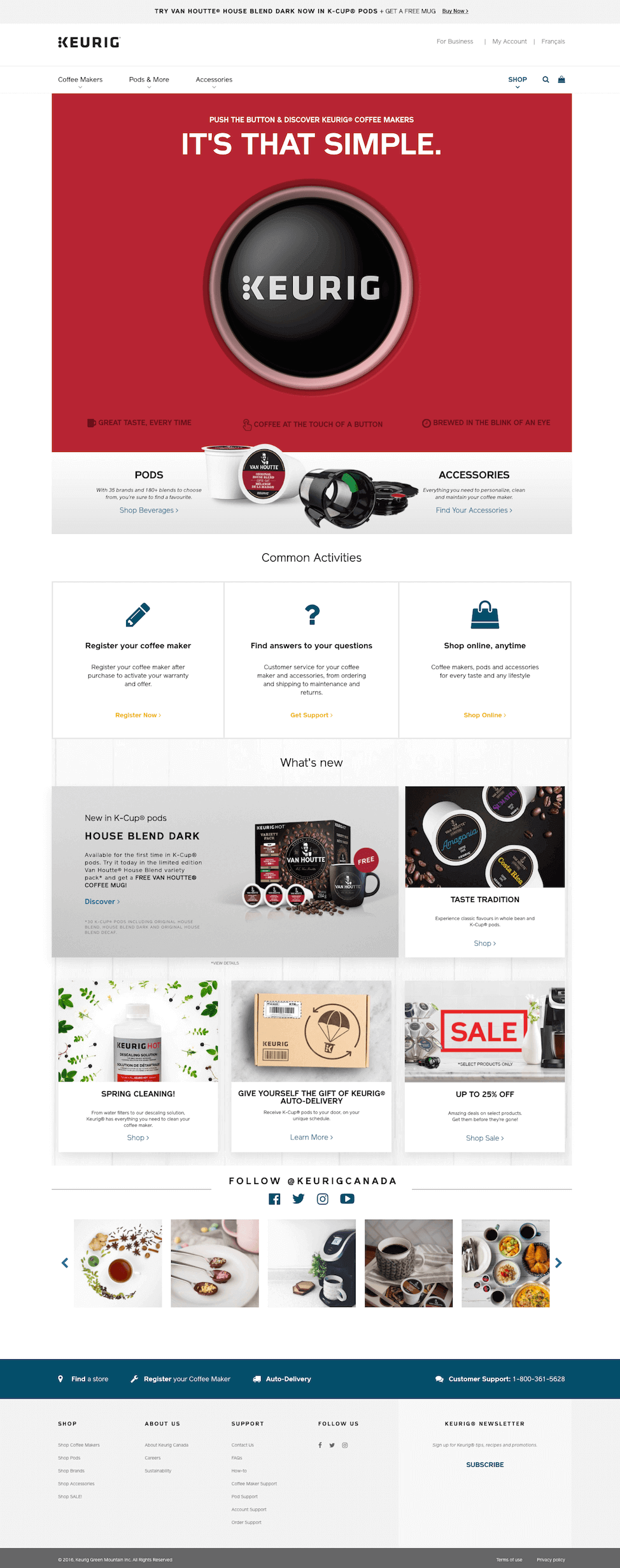 Screenshot of Keurig homepage